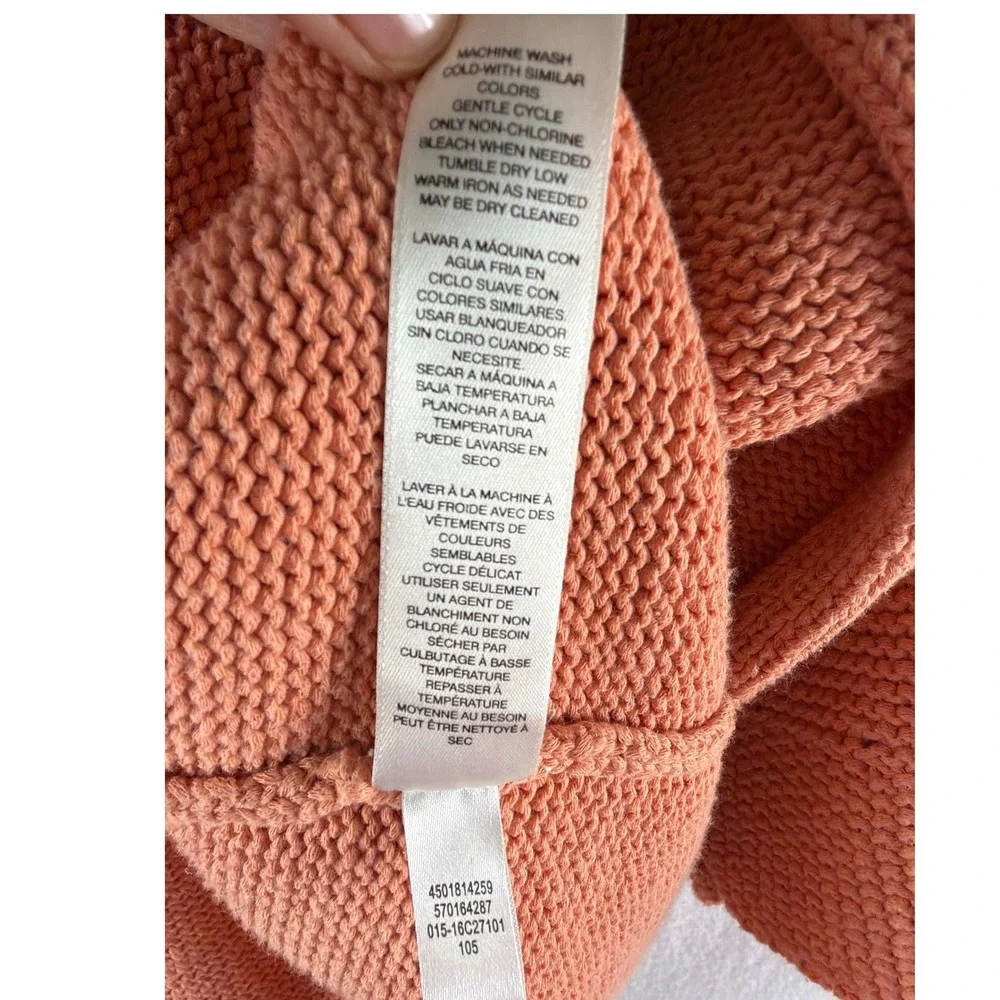 Chicos Open Front Cotton Cardigan Sweater Coral Peach Textured Knit Sz 1/M